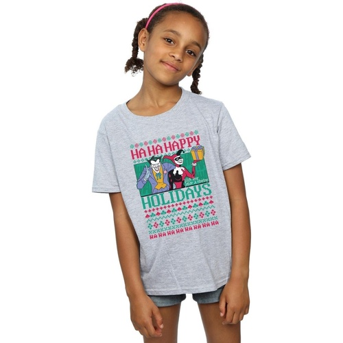 Abbigliamento Bambina T-shirts a maniche lunghe Dc Comics Joker And Harley Quinn Ha Ha Happy Holidays Grigio