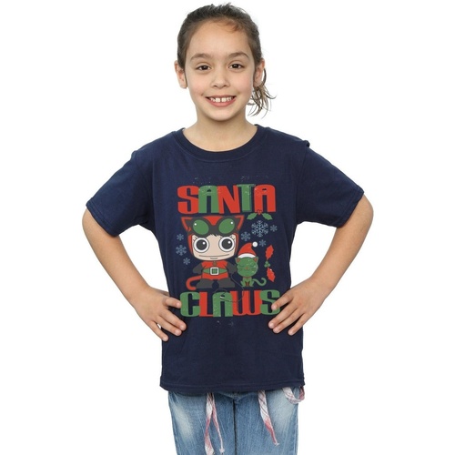 Abbigliamento Bambina T-shirts a maniche lunghe Dc Comics Chibi Catwoman Santa Claws Blu