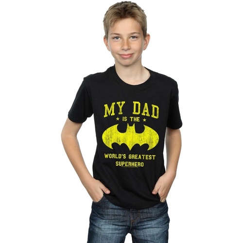 Abbigliamento Bambino T-shirt maniche corte Dc Comics Batman My Dad Is A Superhero Nero