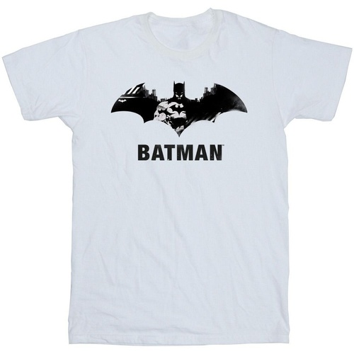 Abbigliamento Bambino T-shirt maniche corte Dc Comics Batman Black Stare Logo Bianco
