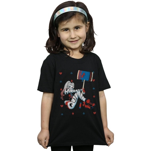 Abbigliamento Bambina T-shirts a maniche lunghe Dc Comics Harley Quinn Playing Card Suit Nero