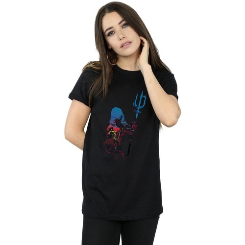 Abbigliamento Donna T-shirts a maniche lunghe Dc Comics Aquaman Battle Silhouette Nero