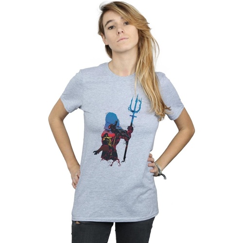 Abbigliamento Donna T-shirts a maniche lunghe Dc Comics Aquaman Battle Silhouette Grigio