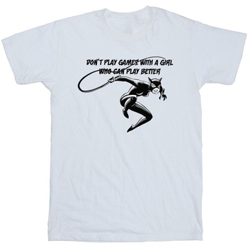 Abbigliamento Bambina T-shirts a maniche lunghe Dc Comics Catwoman Don't Play Games Bianco