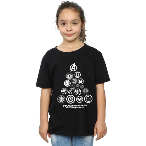 Abbigliamento Bambina T-shirts a maniche lunghe Marvel Avengers Endgame Pyramid Icons Nero