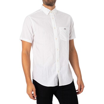 Abbigliamento Uomo Camicie maniche lunghe Gant Camicia a maniche corte in cotone e lino regolare Bianco