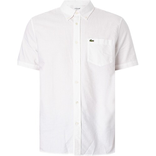 Abbigliamento Uomo Camicie maniche corte Lacoste Camicia a maniche corte con logo regolare Bianco