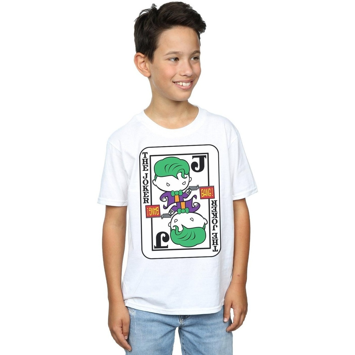 Abbigliamento Bambino T-shirt maniche corte Dc Comics Chibi Joker Playing Card Bianco