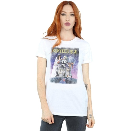 Abbigliamento Donna T-shirts a maniche lunghe Beetlejuice Distressed Poster Bianco