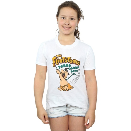 Abbigliamento Bambina T-shirts a maniche lunghe The Flintstones Fred Yabba Dabba Doo Bianco