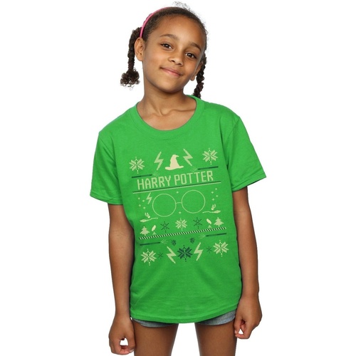 Abbigliamento Bambina T-shirts a maniche lunghe Harry Potter Christmas Pattern Verde