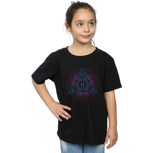 Abbigliamento Bambina T-shirts a maniche lunghe Harry Potter Neon Deathly Hallows Nero