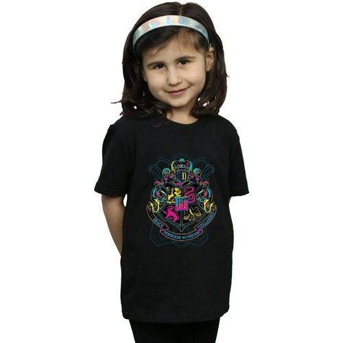 Abbigliamento Bambina T-shirts a maniche lunghe Harry Potter Neon Hogwarts Crest Nero