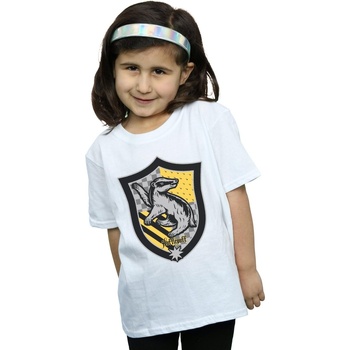 Abbigliamento Bambina T-shirts a maniche lunghe Harry Potter Hufflepuff Crest Flat Bianco