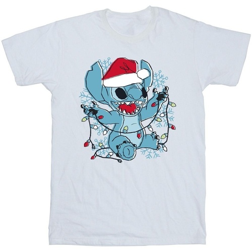Abbigliamento Bambina T-shirts a maniche lunghe Disney Lilo And Stitch Christmas Lights Sketch Bianco