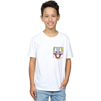 Abbigliamento Bambino T-shirt maniche corte Dessins Animés Bugs Bunny Face Faux Pocket Bianco