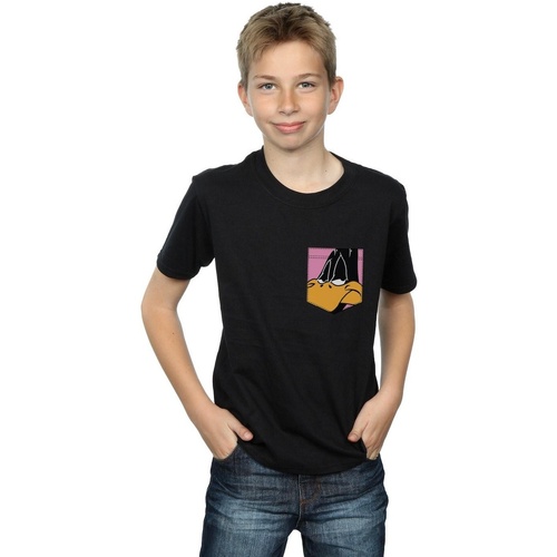 Abbigliamento Bambino T-shirt maniche corte Dessins Animés Daffy Duck Face Faux Pocket Nero