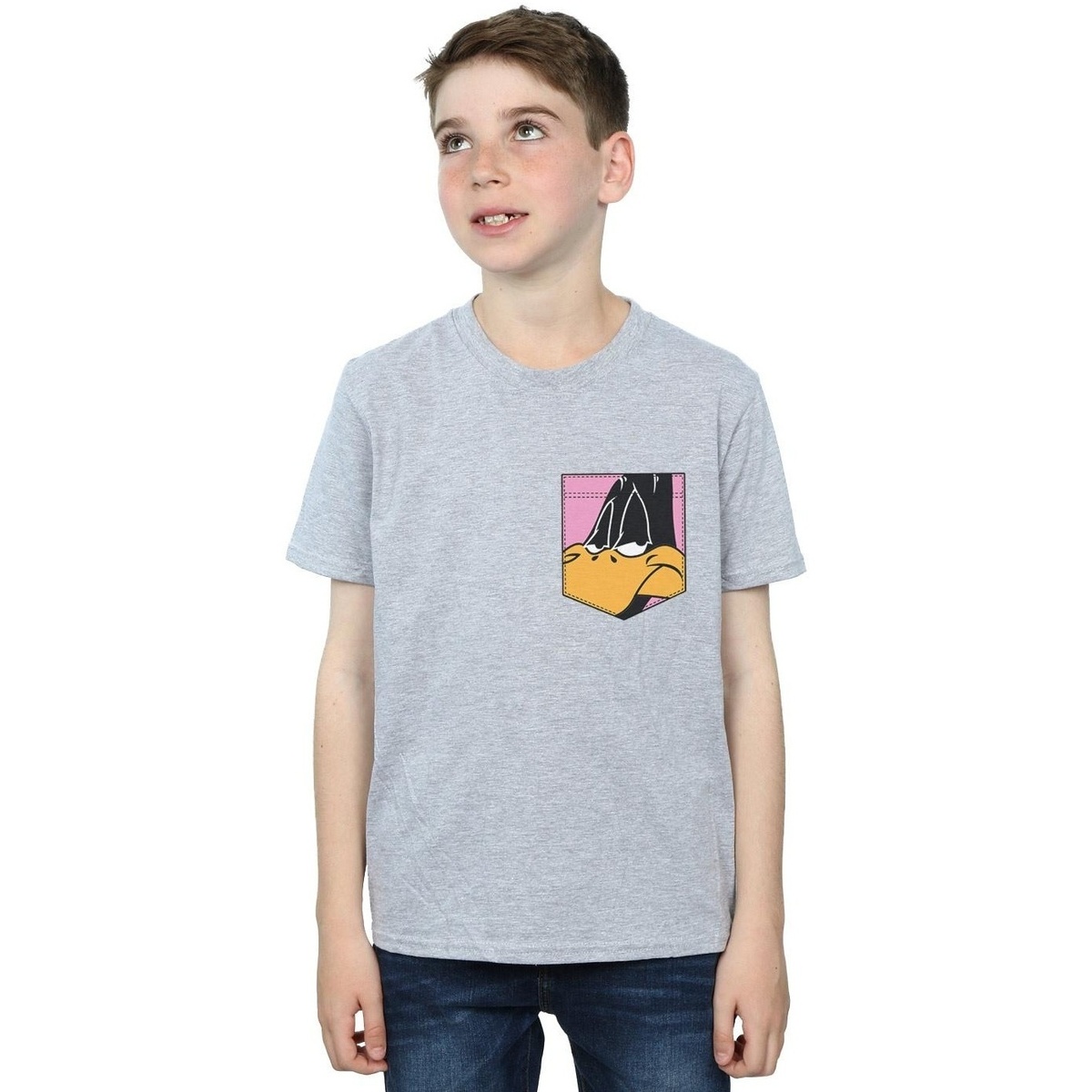Abbigliamento Bambino T-shirt maniche corte Dessins Animés Daffy Duck Face Faux Pocket Grigio