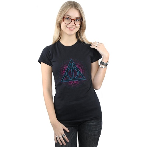 Abbigliamento Donna T-shirts a maniche lunghe Harry Potter Neon Deathly Hallows Nero