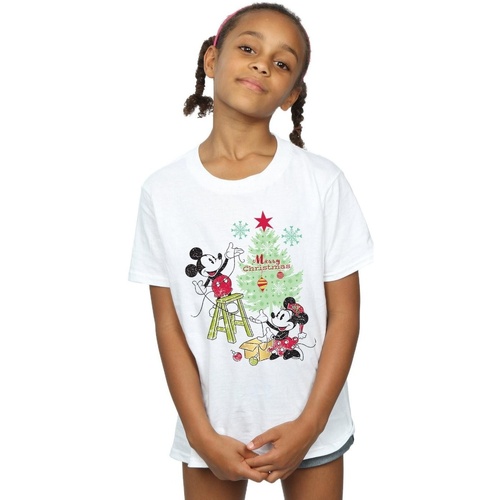 Abbigliamento Bambina T-shirts a maniche lunghe Disney Mickey And Minnie Christmas Tree Bianco