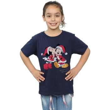 Abbigliamento Bambina T-shirts a maniche lunghe Disney Mickey And Minnie Christmas Kiss Blu