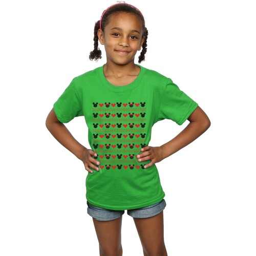 Abbigliamento Bambina T-shirts a maniche lunghe Disney Mickey And Minnie Christmas Hearts Verde