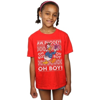 Abbigliamento Bambina T-shirts a maniche lunghe Disney Donald Duck Christmas Fair Isle Rosso