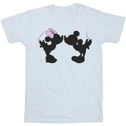 Abbigliamento Bambina T-shirts a maniche lunghe Disney Mickey Minnie Kiss Silhouette Bianco