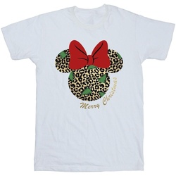 Abbigliamento Bambina T-shirts a maniche lunghe Disney Minnie Mouse Leopard Christmas Bianco