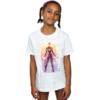 Abbigliamento Bambina T-shirts a maniche lunghe Marvel Captain  Watercolour Bianco