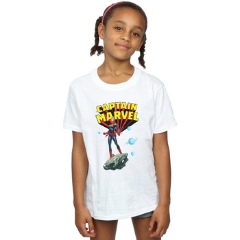 Abbigliamento Bambina T-shirts a maniche lunghe Marvel Captain  Space Pose Bianco