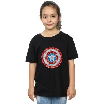 Abbigliamento Bambina T-shirts a maniche lunghe Marvel Captain America Pixelated Shield Nero