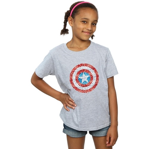 Abbigliamento Bambina T-shirts a maniche lunghe Marvel Captain America Pixelated Shield Grigio