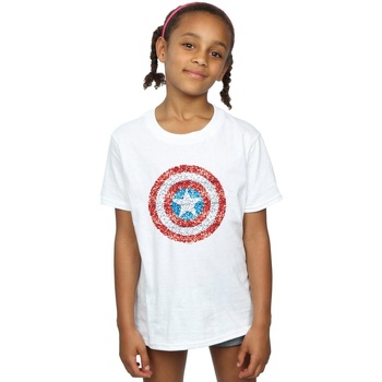 Abbigliamento Bambina T-shirts a maniche lunghe Marvel Captain America Pixelated Shield Bianco