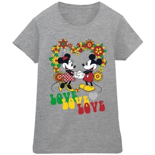 Abbigliamento Donna T-shirts a maniche lunghe Disney Mickey And Minnie Mouse Hippie Love Grigio