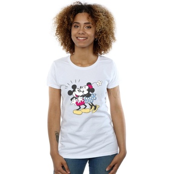 Abbigliamento Donna T-shirts a maniche lunghe Disney Mickey And Minnie Mouse Kiss Bianco