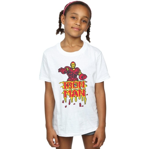 Abbigliamento Bambina T-shirts a maniche lunghe Marvel Iron Man Pixelated Bianco