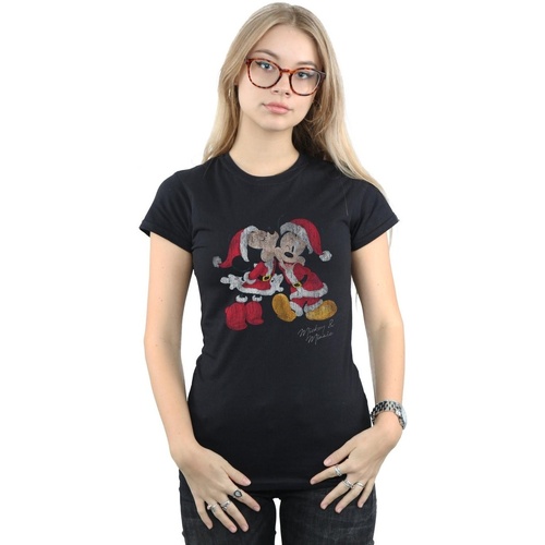 Abbigliamento Donna T-shirts a maniche lunghe Disney Mickey And Minnie Christmas Kiss Nero