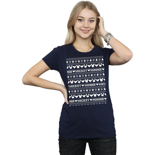 Abbigliamento Donna T-shirts a maniche lunghe Disney Mickey And Minnie Christmas Fair Isle Blu