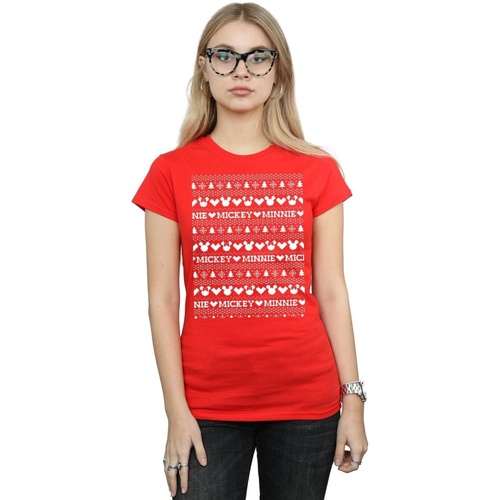 Abbigliamento Donna T-shirts a maniche lunghe Disney Mickey And Minnie Christmas Fair Isle Rosso