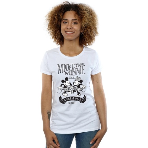 Abbigliamento Donna T-shirts a maniche lunghe Disney Mickey And Minnie Mouse Great Pair Bianco