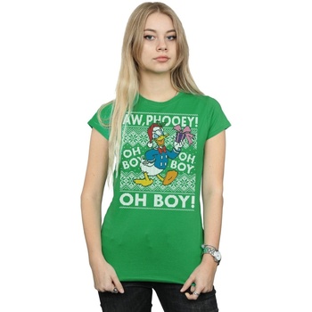 Abbigliamento Donna T-shirts a maniche lunghe Disney Donald Duck Christmas Fair Isle Verde