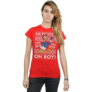 Abbigliamento Donna T-shirts a maniche lunghe Disney Donald Duck Christmas Fair Isle Rosso