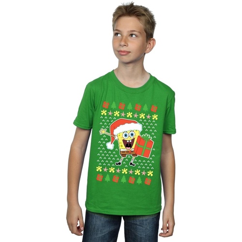 Abbigliamento Bambino T-shirt maniche corte Spongebob Squarepants Ugly Christmas Verde