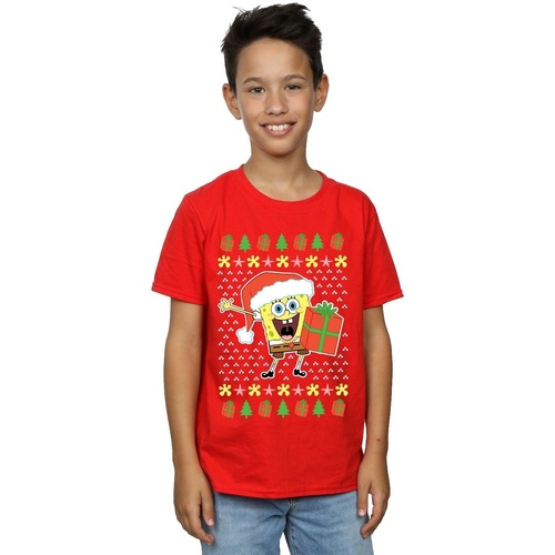 Abbigliamento Bambino T-shirt maniche corte Spongebob Squarepants Ugly Christmas Rosso