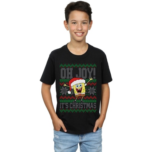 Abbigliamento Bambino T-shirt maniche corte Spongebob Squarepants Oh Joy! Christmas Fair Isle Nero