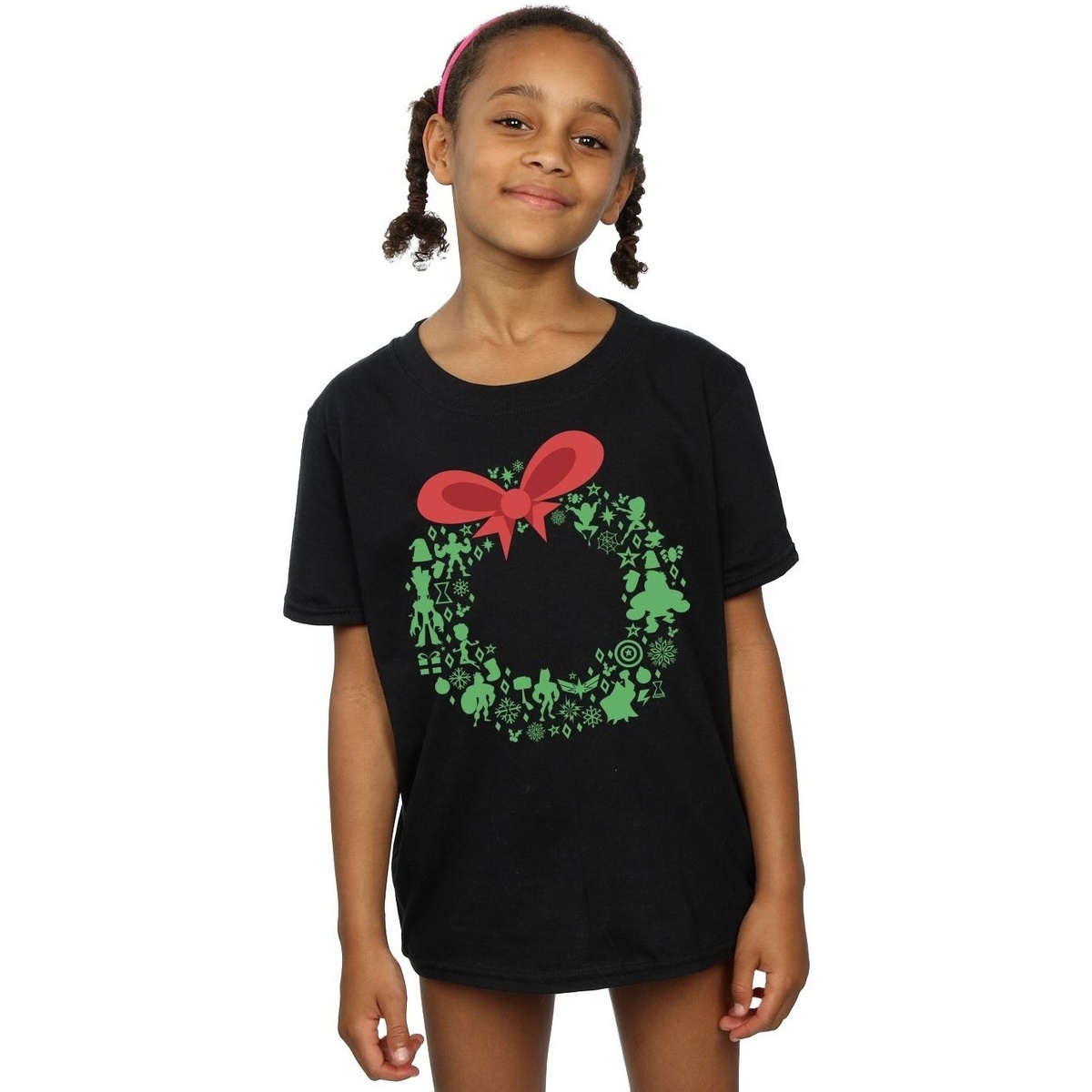 Abbigliamento Bambina T-shirts a maniche lunghe Marvel Avengers Christmas Wreath Nero
