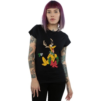 Abbigliamento Donna T-shirts a maniche lunghe Disney Pluto Christmas Reindeer Nero