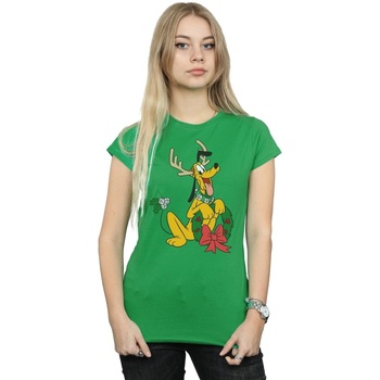 Abbigliamento Donna T-shirts a maniche lunghe Disney Pluto Christmas Reindeer Verde
