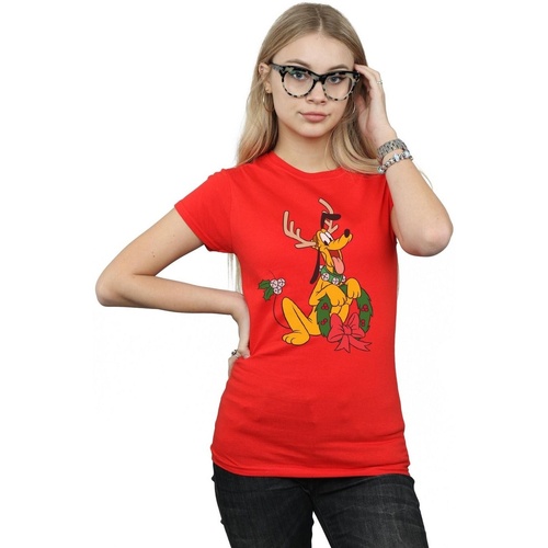 Abbigliamento Donna T-shirts a maniche lunghe Disney Pluto Christmas Reindeer Rosso
